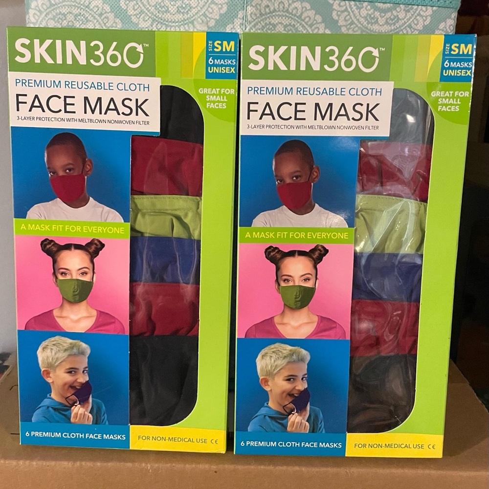 Skin360 Unisex Reusable Face Masks - 2 packs of 6 each - NEW